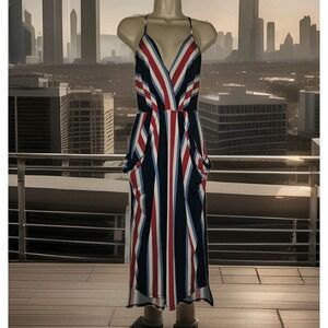 BCBGeneration Retro Style Striped Sleeveless High Low Midi Dress Size XS